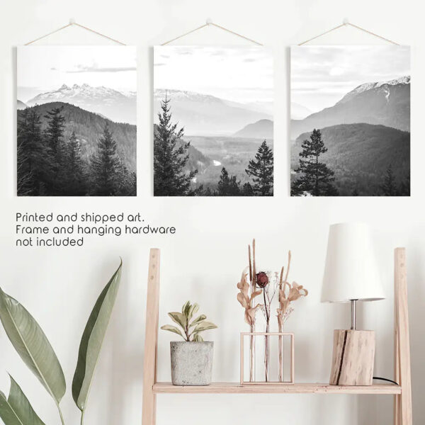 Set of 3 Black White Mountain Forest Prints. Scandi Wall Art - Image 10