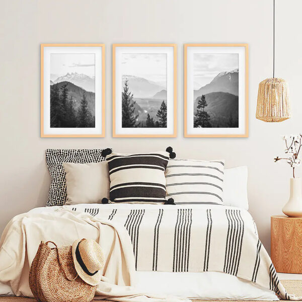 Set of 3 Black White Mountain Forest Prints. Scandi Wall Art - Image 7
