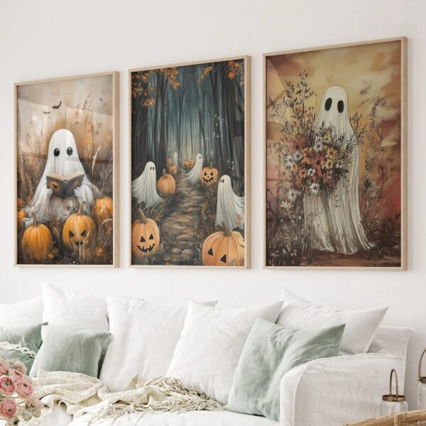 Ghosts Halloween Trendy Wall Art Poster Set Decor - Image 3
