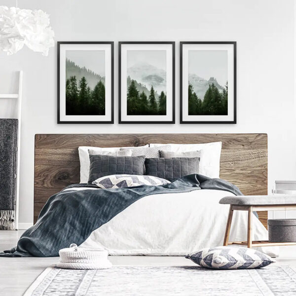 Green Mountain Forest 3 Piece Wall Art. Foggy Nordic Nature - Image 2