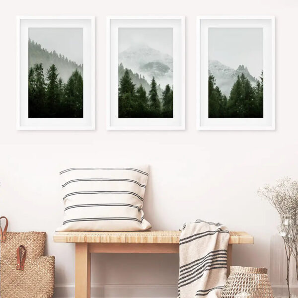 Green Mountain Forest 3 Piece Wall Art. Foggy Nordic Nature - Image 6