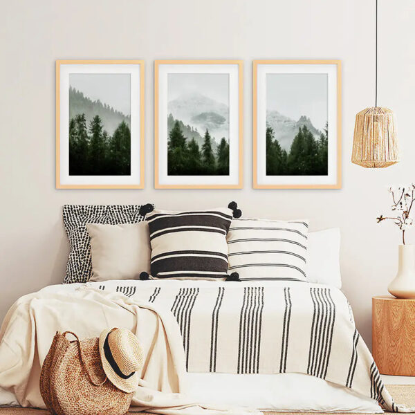 Green Mountain Forest 3 Piece Wall Art. Foggy Nordic Nature - Image 8