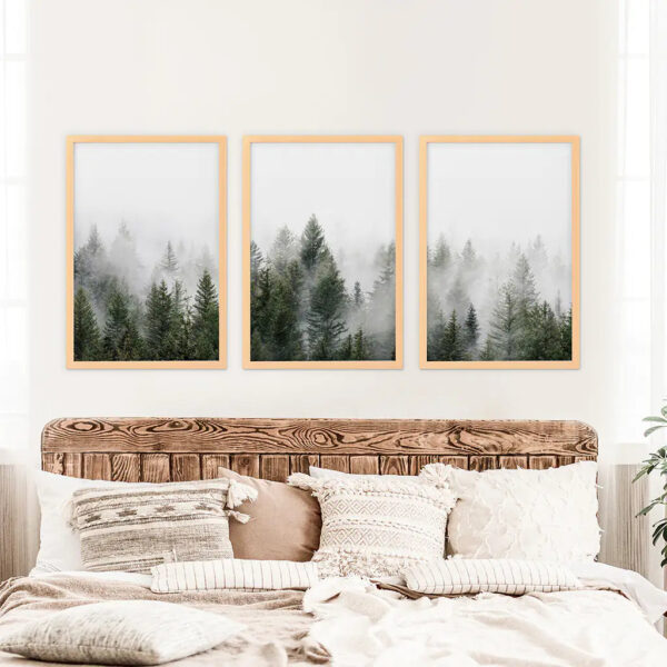 Pine Tree Foggy Forest Triptych. Nordic Wall Decor - Image 8