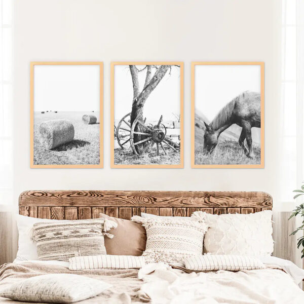 Black White Farm House Wall D??cor. Horse, Hay Bales - Image 8